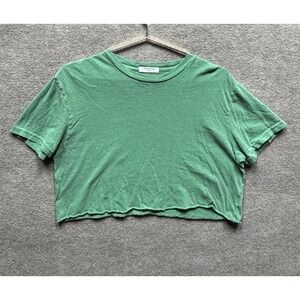 Perfect White Tee Shirt Women Large Pale Green Patina Cut Hem Top‎ Raw Crop EUC